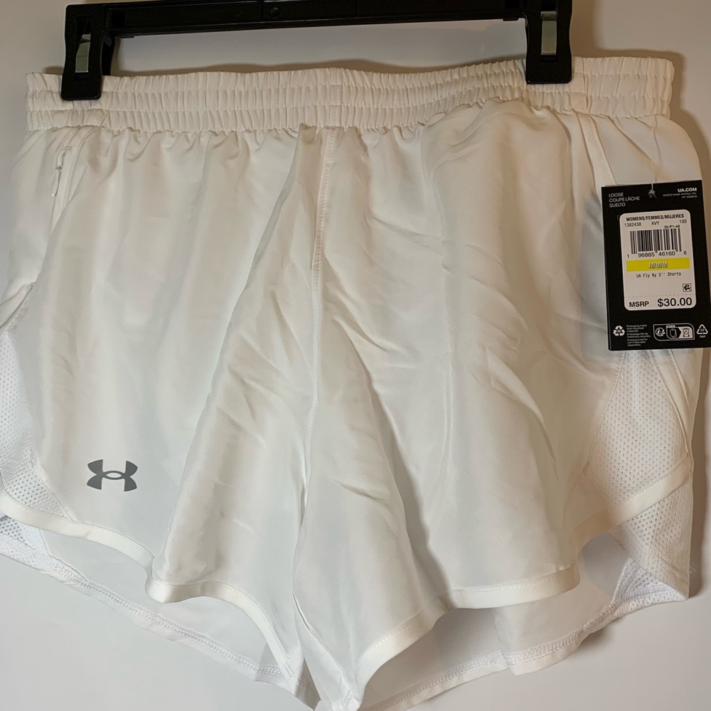 Under Armour White Women's Athletic Shorts with Mesh Panels. Fly By 3 size M